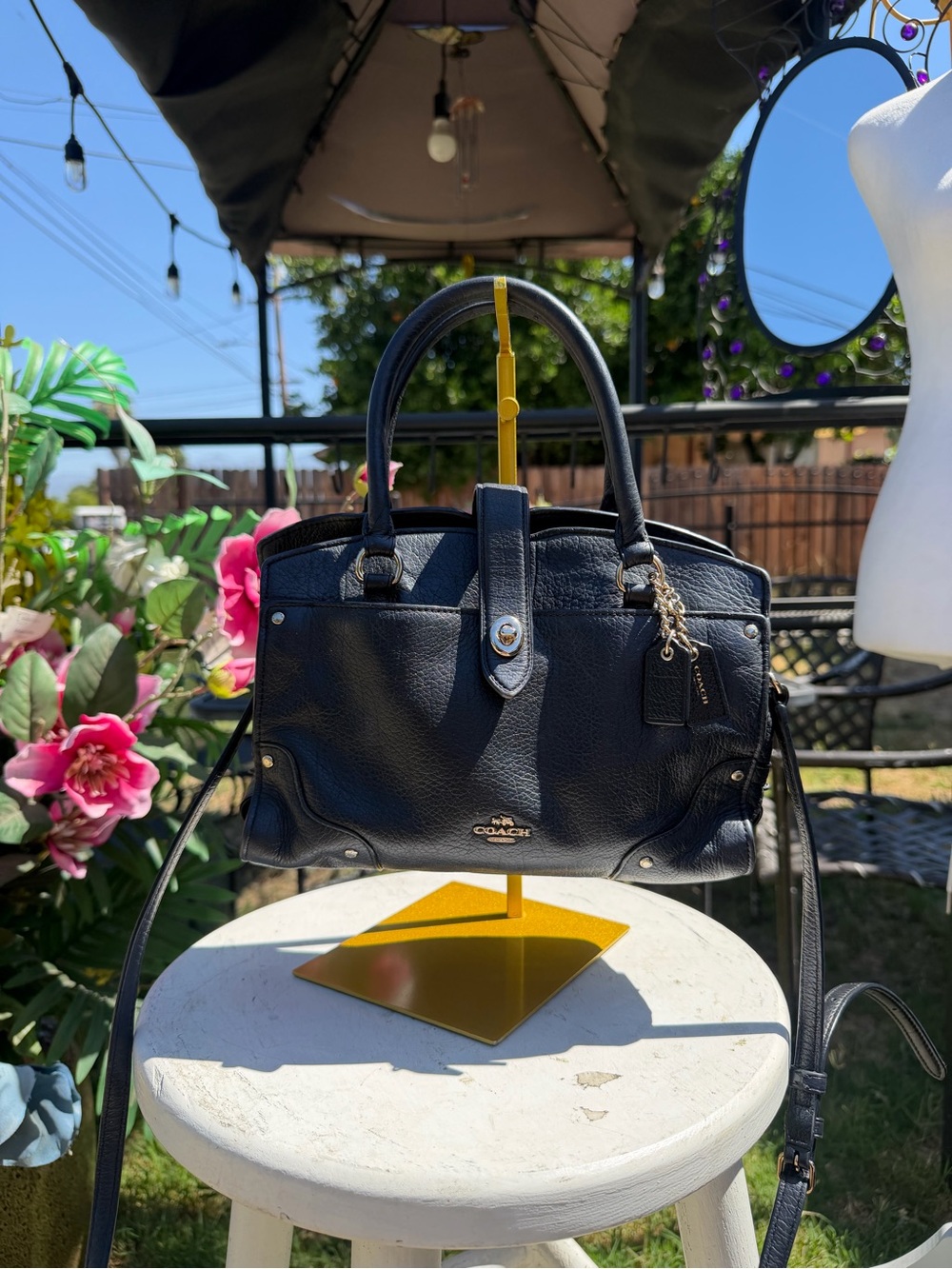 Coach Black Pebbled Leather Mini Satchel with Detachable Strap
